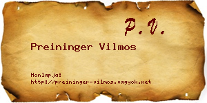 Preininger Vilmos névjegykártya